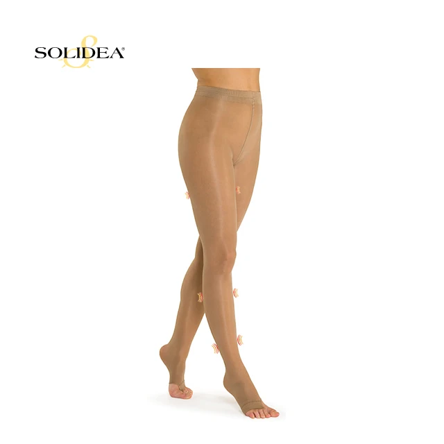 High Quality Sheer Nude-look Support Medical Device 12/15 Mmhg Compression Flip-flop Open Circulatory Disorders Tights Stockings