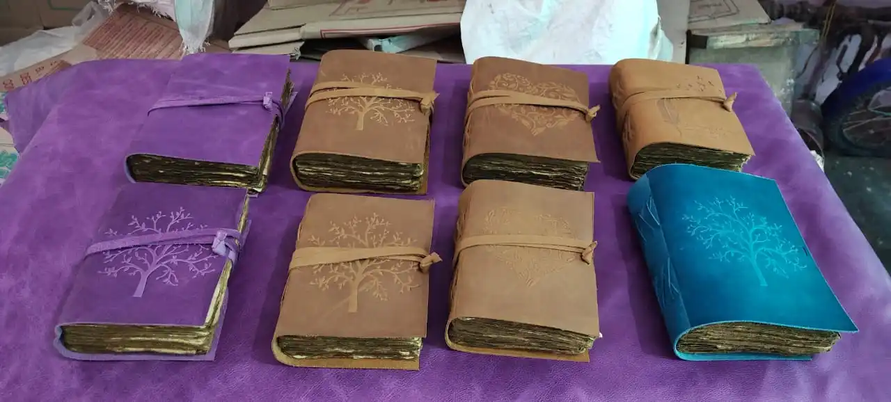 Handmade paper Leather Diary Embossed with Heart ,Antique brown Handmade Leather Bound Notepad ,Travel Diary for Men and Women