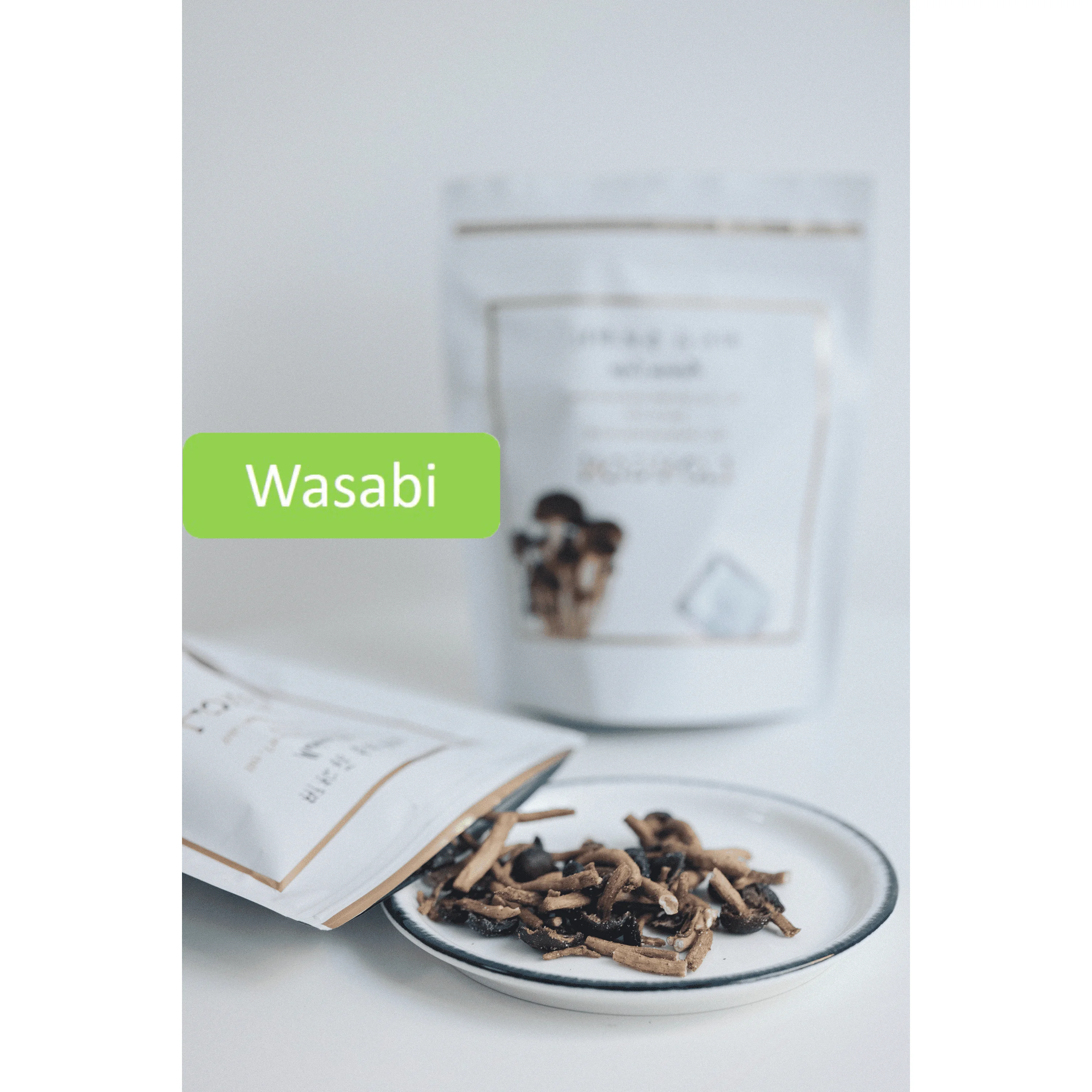 Baked vegan wasabi tea mushroom chip snacks