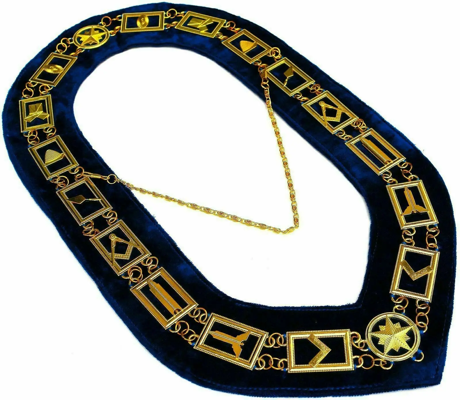 Masonic Regalia Master Mason GOLD PLATED Chain Collar BLUE Backing