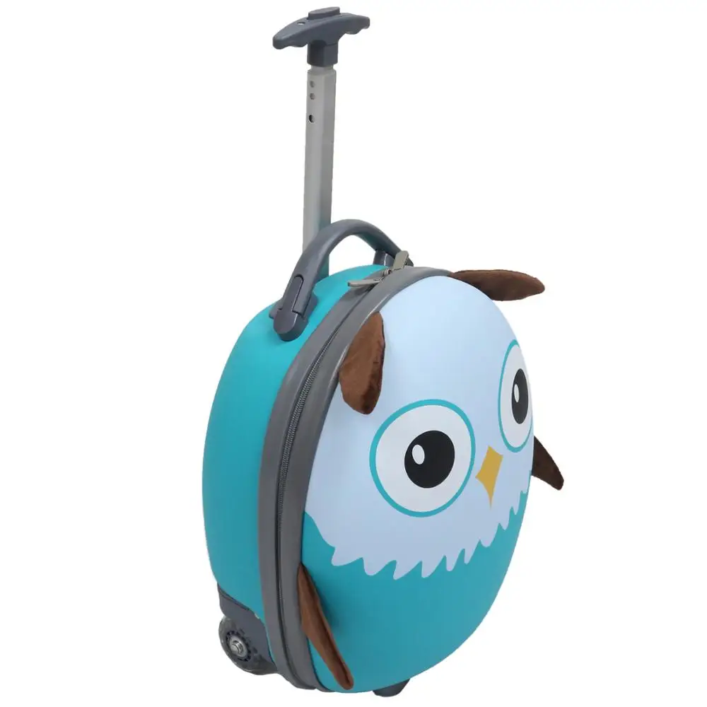 Cute Kids Blue Owl Cartoon Animal Trolley Luggage Bag Carry On Suitcase with Wheels for International Travel