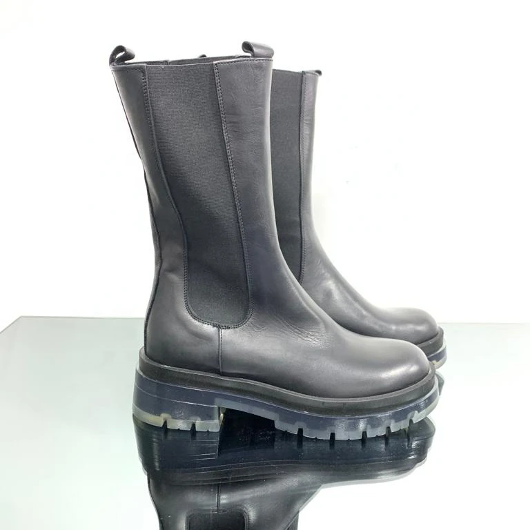 CHELSEA BOOT in LEATHER. MADE in ITALY Adult Smooth GENUINE Leather Cow Leather Female Combat BOOT Fashion Trend,anti-slip TPR