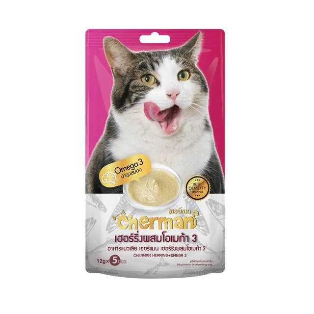 Cherman Cat Cream Treat Food, Herring Flavour (Pink - Brain Nourishment, Omega 3) 12g