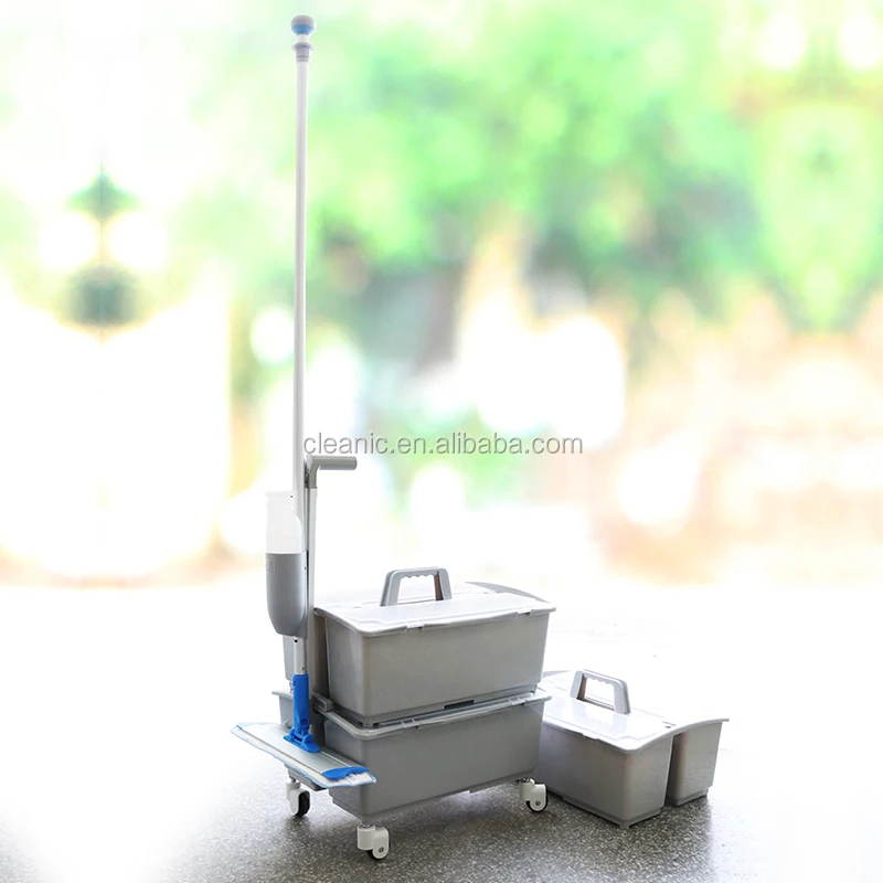 
Factory Useful Plastic 1 Layer Flat Mopping Storage Bucket Cleaning Housekeeping Maid Janitor Trolley 