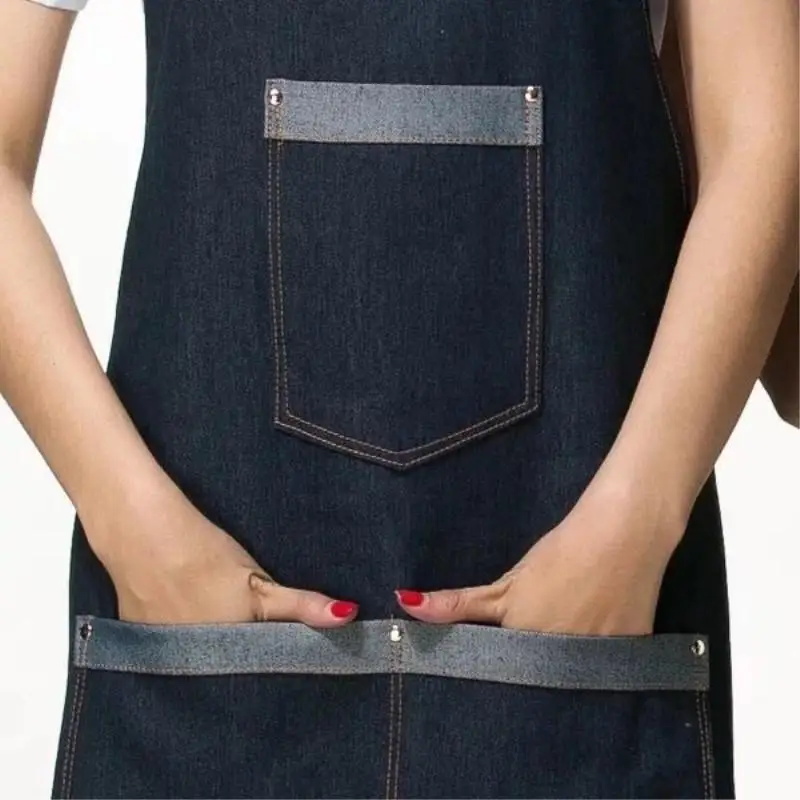 Cotton Jeans Aprons Denim Simple Uniform Unisex Adult Coffee Tea Shop Work BBQ 3 in 1 Piece