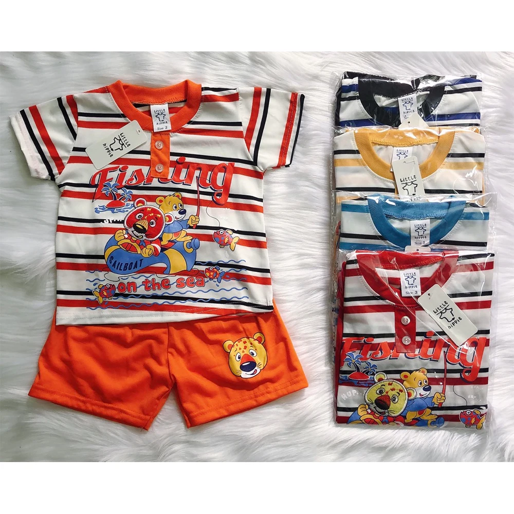 2021 children fall Vietnam asian striped cartoon wholesale baby suit boutique boy kids clothing set