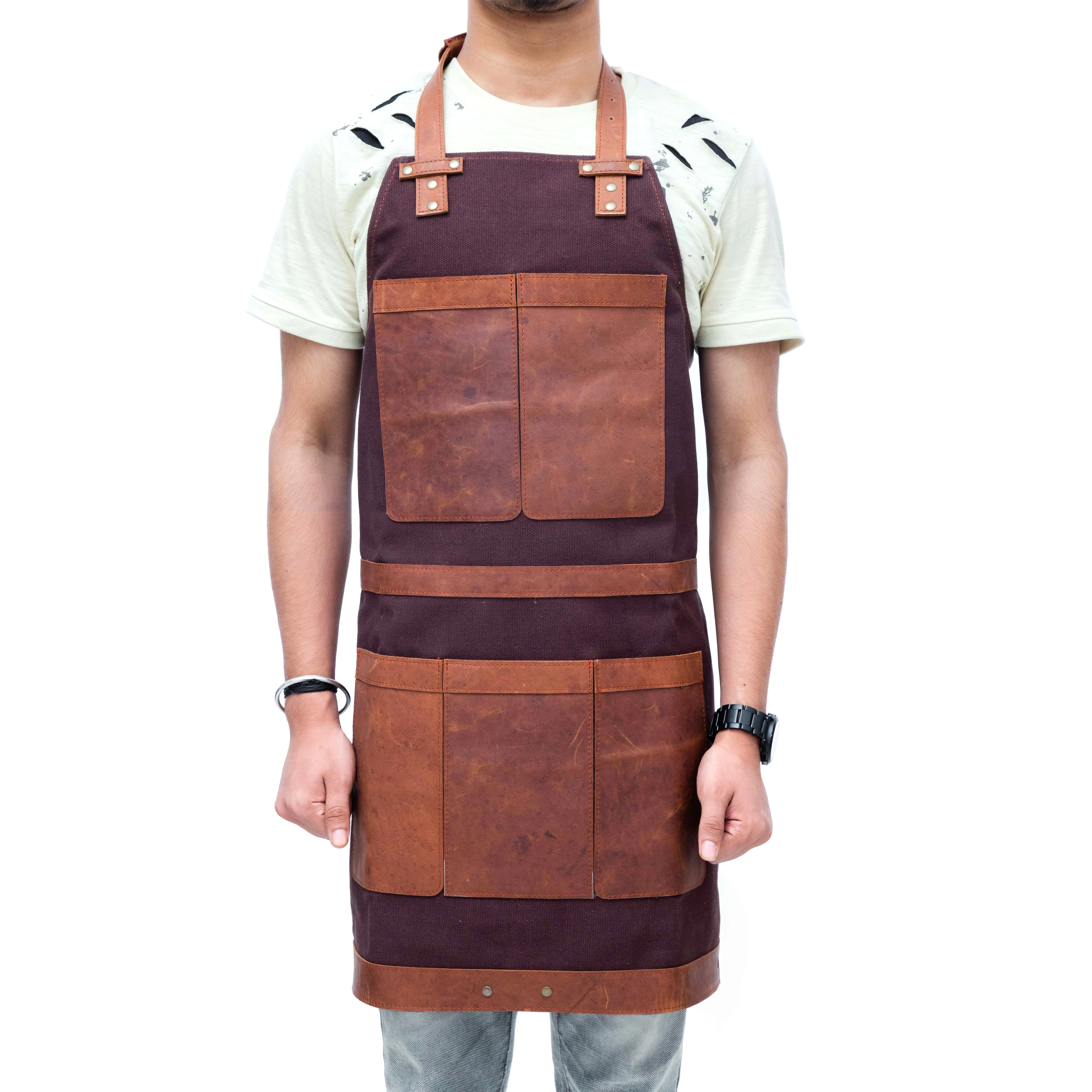 Кожаный дизайнерский фартук кожаный инструмент для сварки многофункциональный столярных работ с 3 карманами