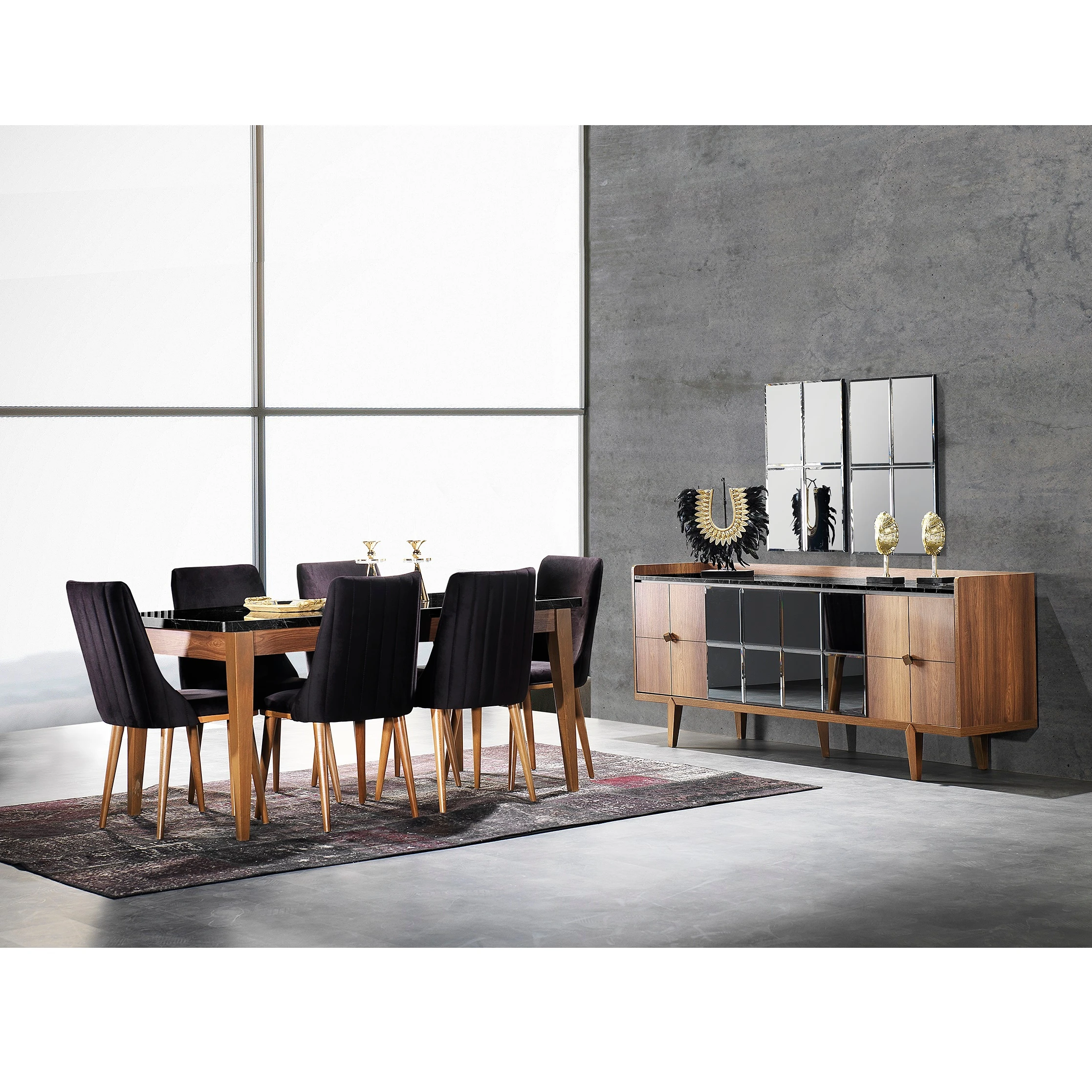 
Modern Furniture Dining Room With Soft Closing Console Doors Marble Visual Extensible Table With Metal Mechanism 