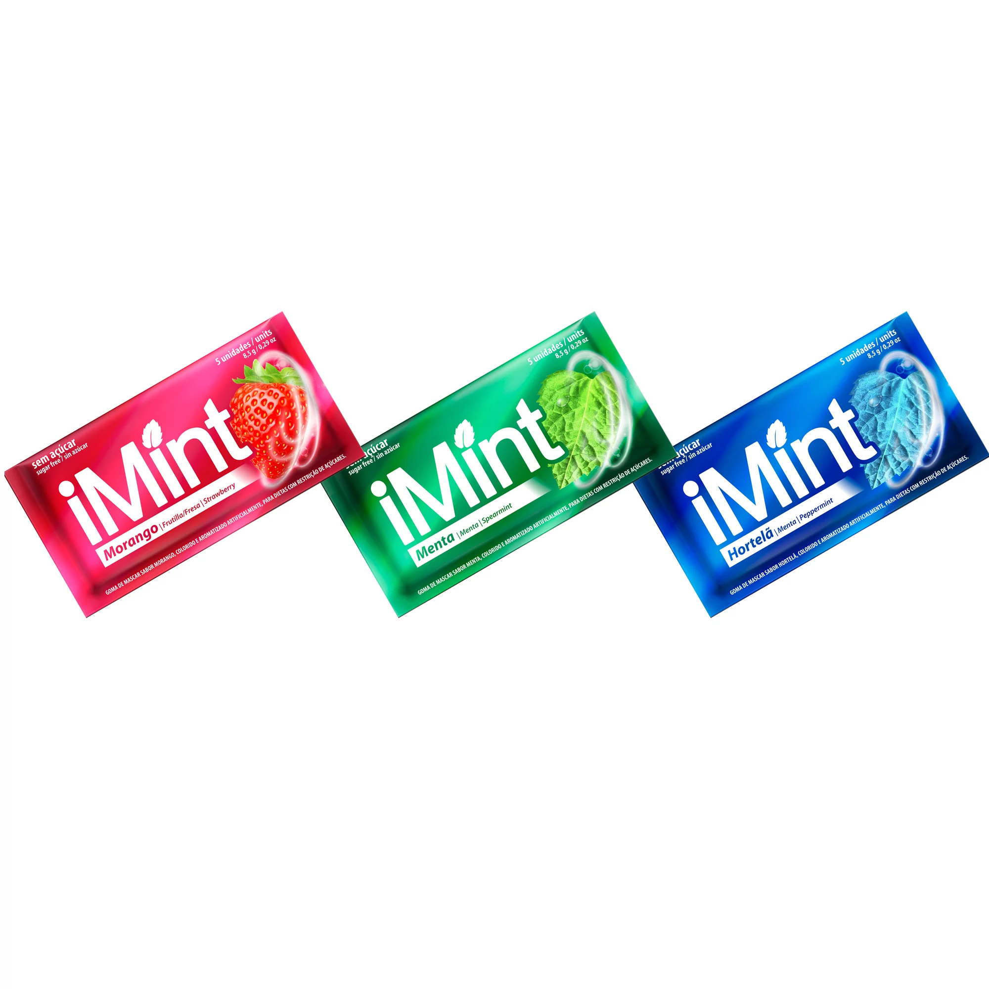 
2226 - IMINT Red, Blue, Green Mint Chewing gum Sugar Free 1,7g x 5un - 127,5g Display 