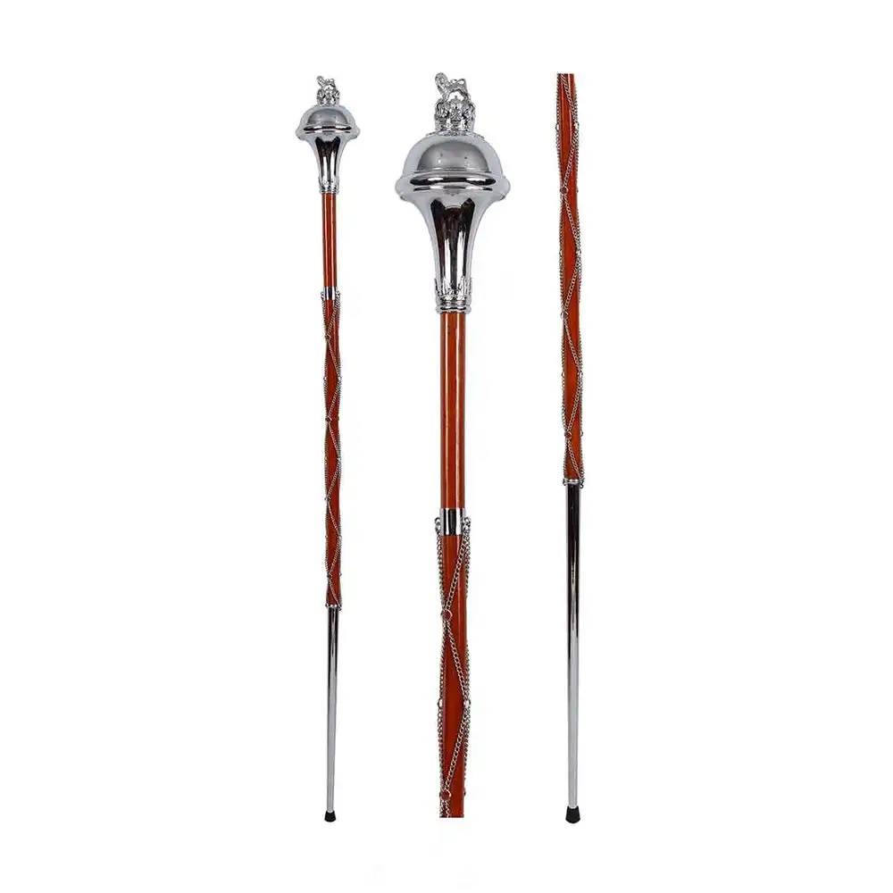 Drum major mace mallaca cane stick trumpet shape head lion crown