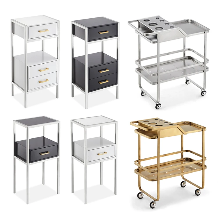 Beauty salon trolley stainless steel foldable mobile hair hot dyeing cutting barber shop rolling