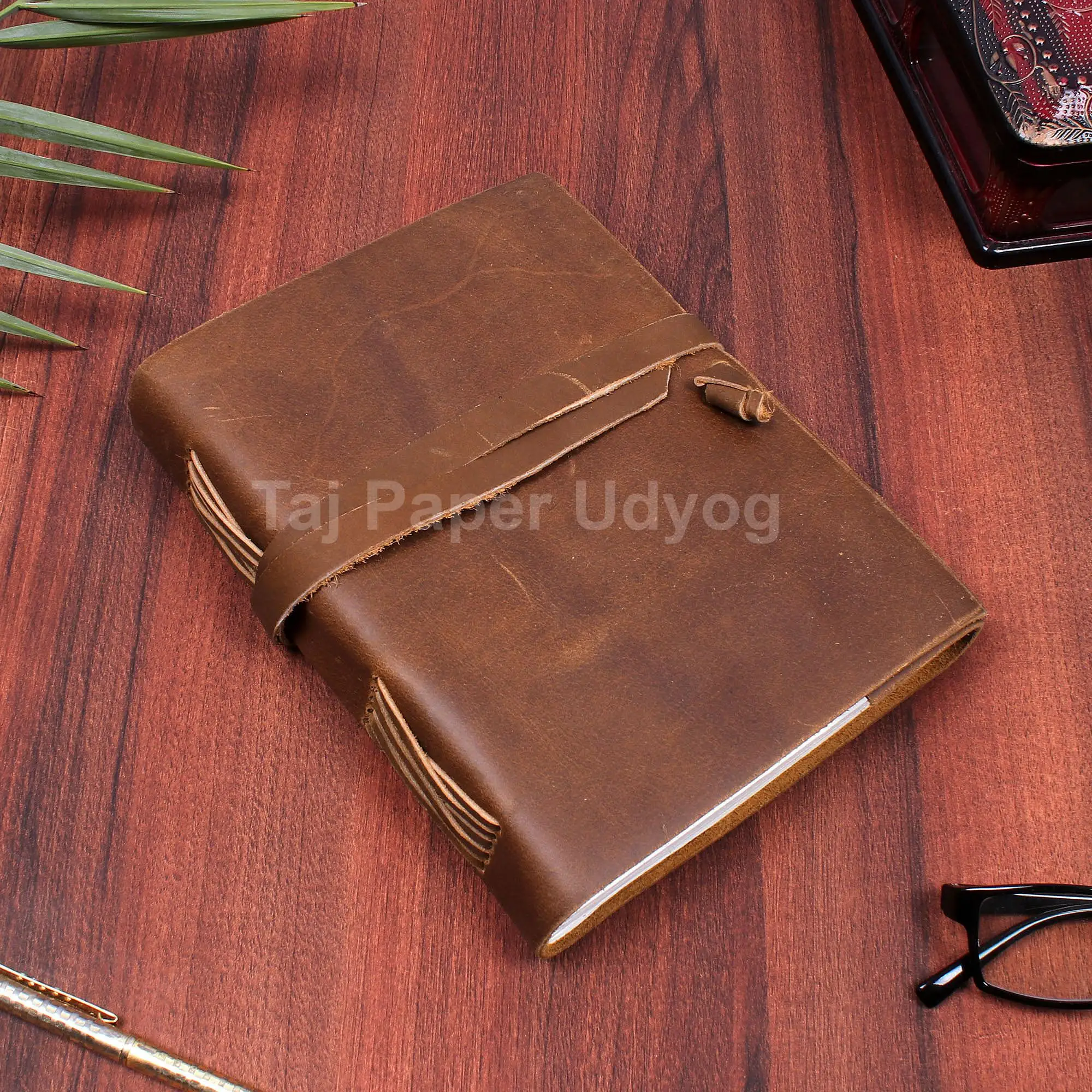 Soft Plain Leather Blank Journal Personal Organizer/Planner Handmade A5 Notebook with White Cotton Paper Diary At Best Price