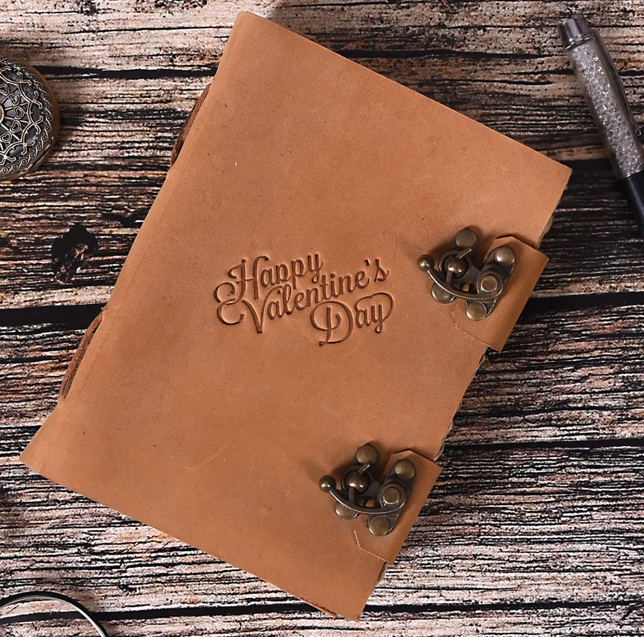 Brown Leather Covered Handmade Notebooks With C-Lock & 100% Recycled Eco-Friendly Papers Use As Personal Office Or Gifting