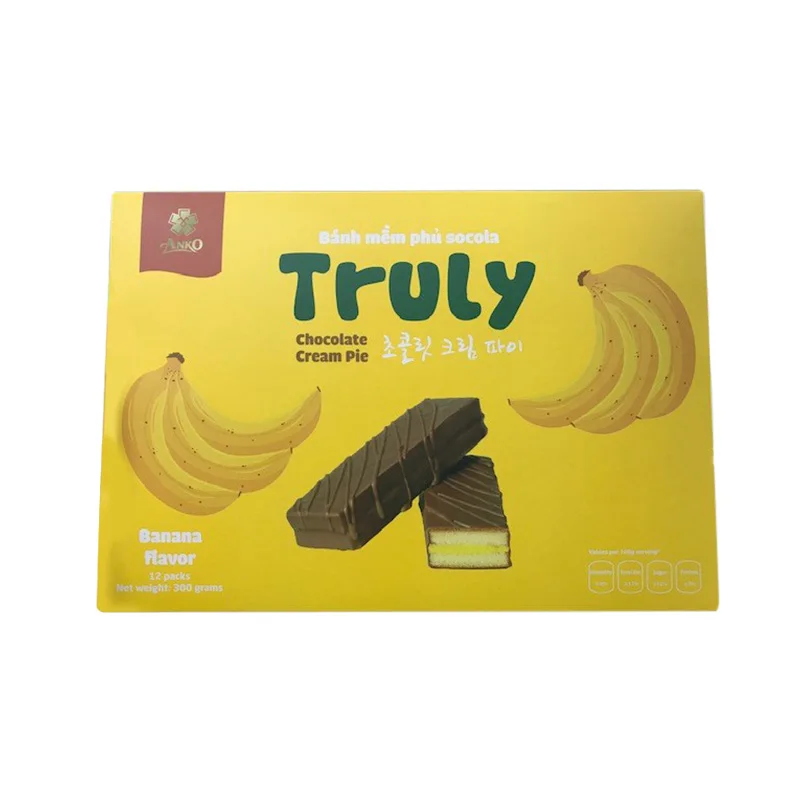 Best Selling Vietnam Leading Confectionery Manufacturer Chocolate Long Pie with Banana Marshmallow 300gr bag