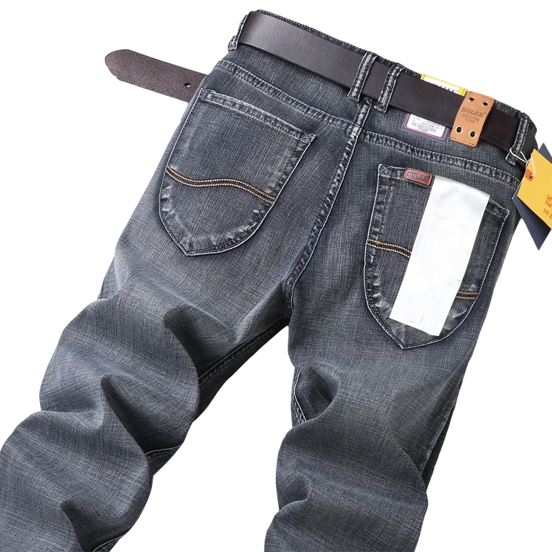 Мужские классические джинсы дымчато-серого цвета на осень и зиму