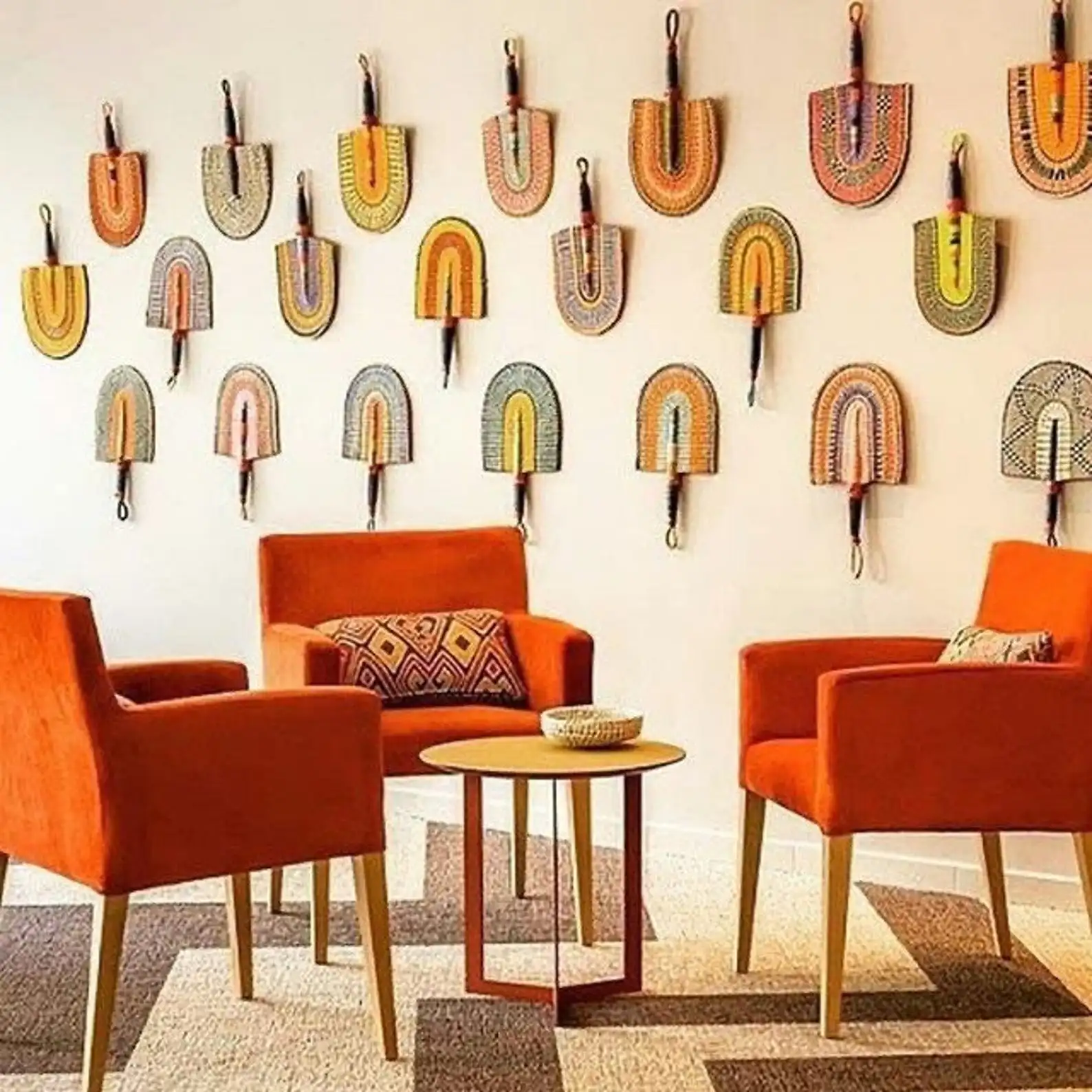 Exciting Multicolor Handicraft Rattan Seagrass Wicker Fan Wall Hanging Summer Home And Wedding