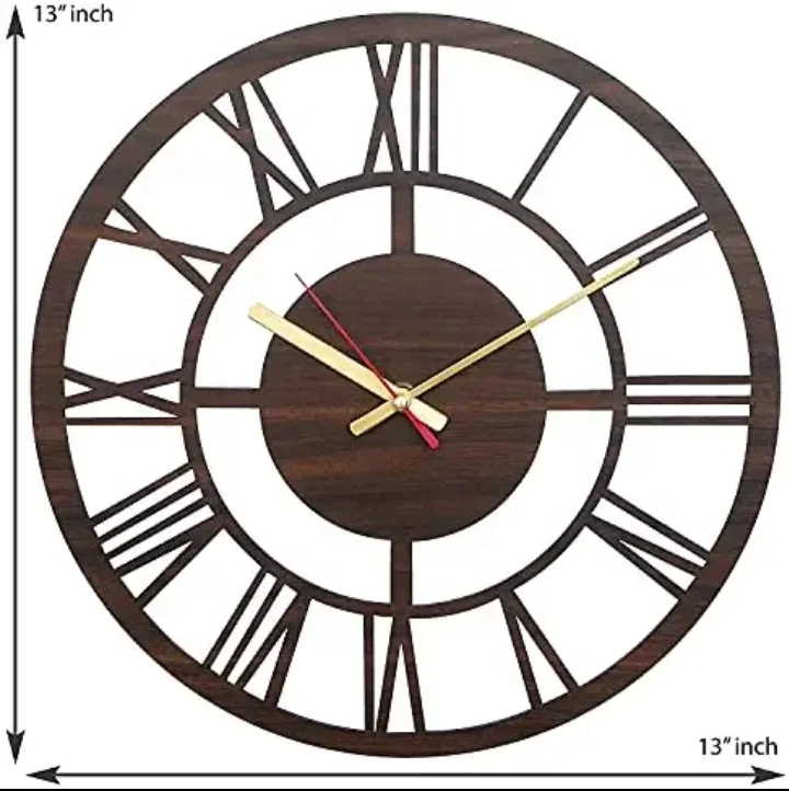 Roman Wheel Wooden Silent Movement Wall Clock To Decorate Room Walls High Quality Natural Wooden Wall Clock Hot Selling