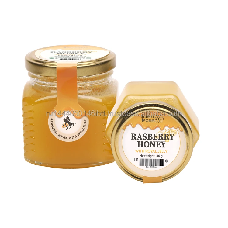 Vitamin-rich natural raspberry honey with royal jelly effective in treatment and prevention of colds, honey