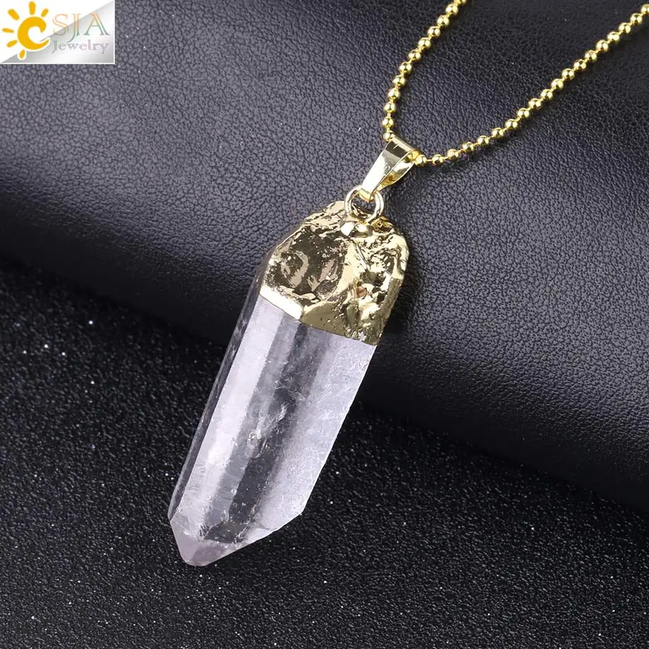 CSJA Wholesale Scalar Energy Reiky Healing Natural Rock Crystal Big Pillar Gemstone Pendant Jewelry Necklace for Women Men F804