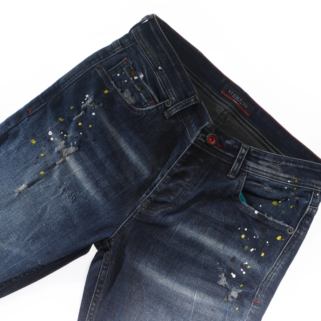 High Quality Men Stretch Jeans 2021 patterned yellow  Streetwear Mens Denim Turkish Quality blue