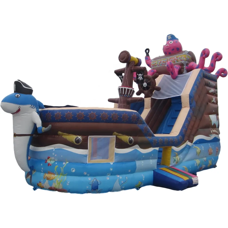 inflatable slide Inflatable pirate boat with octopus and dolphin
