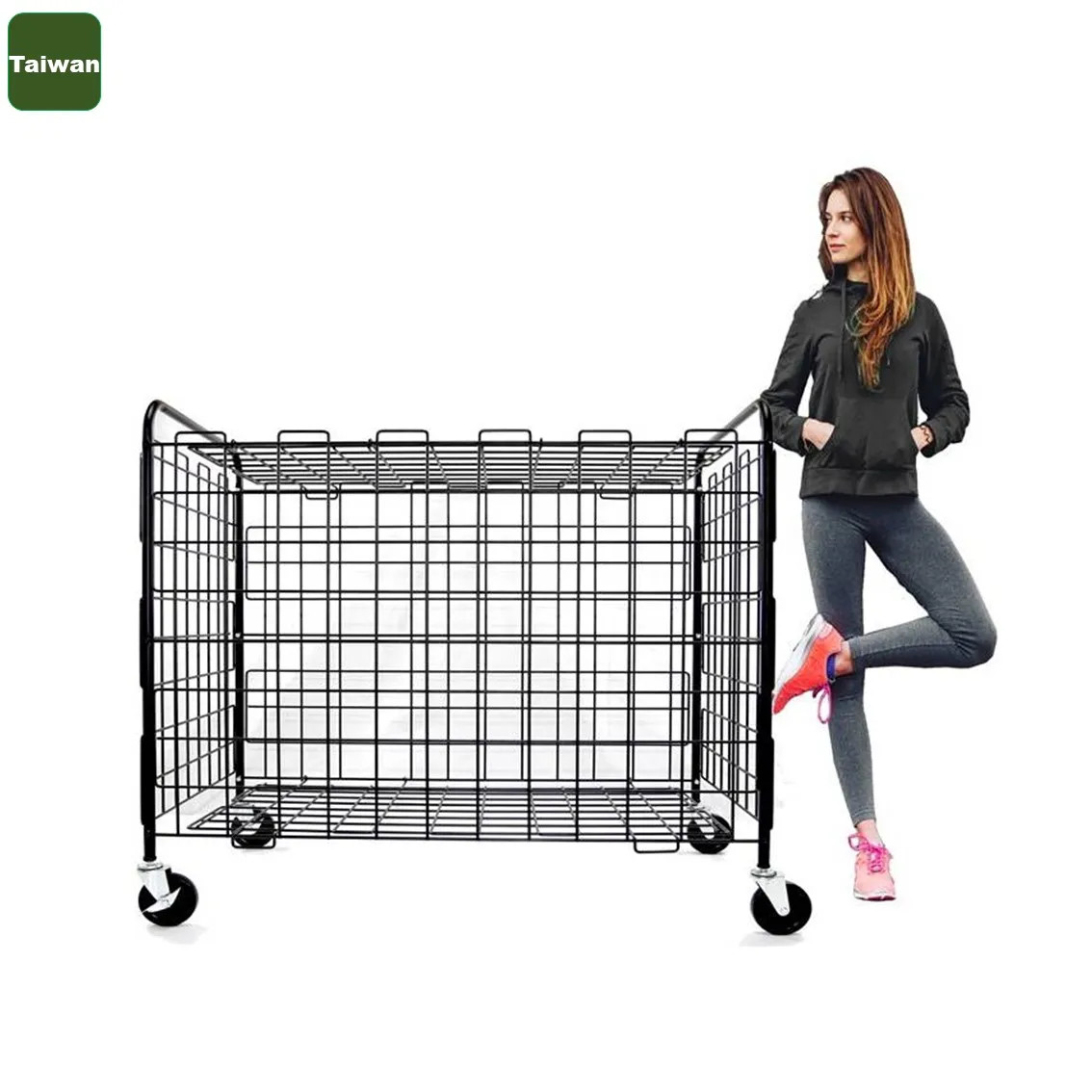 Ball arrangement basket with wheel sports (size: 128.5 × 106 × 42cm) stainless steel ball cart
