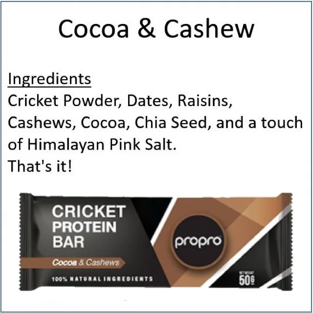 Propro Energy Bar Cricket Protein 50 g 5 flavors  100% Natural Ingredients From Thailand