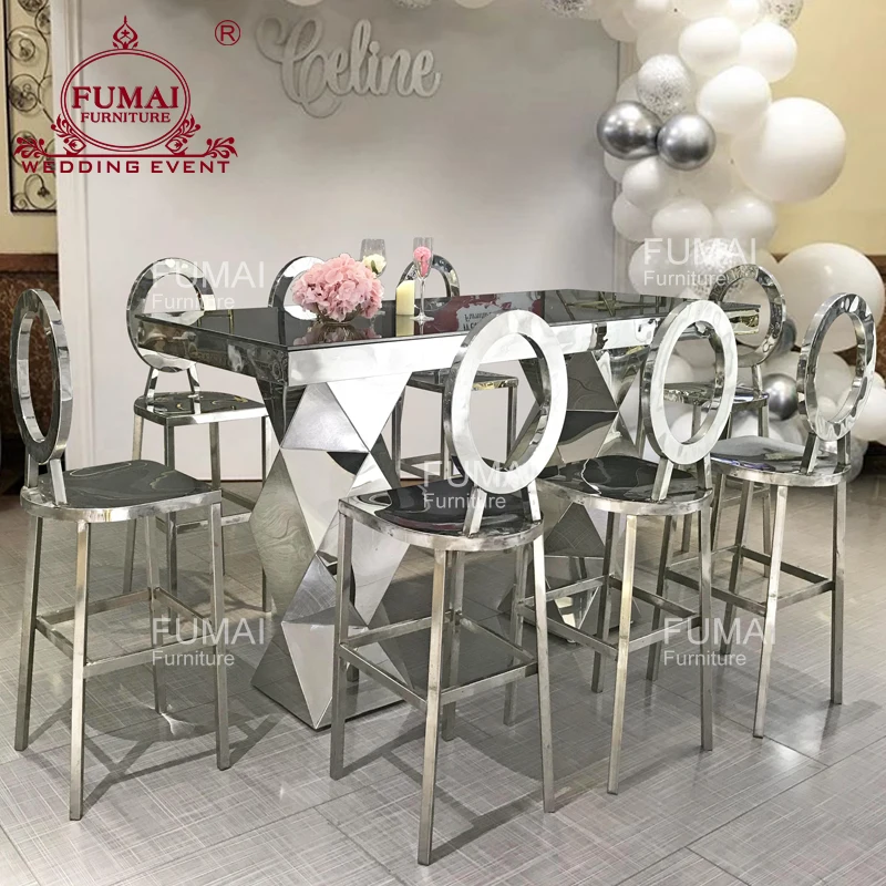 Two Legs Long Stainless Steel Mirror Bar Display Cocktail Table