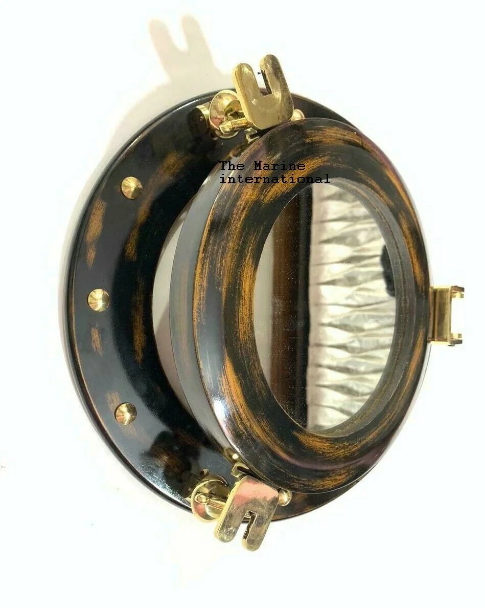 Морской 12-дюймовый деревянный иллюминатор окно с округлыми краями морской Настенный декор из нержавеющей стали