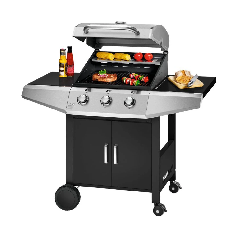 High Quality Stainless Steel Burner Gas Grill with Cabinets Wheels Household Commercial Outdoor Family