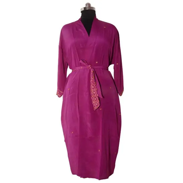 Indian Cotton Silk Saree Kimono Vintage Jacket Beach Party Wear Bikini Cover Up Ethnic Bath Robe Summer Wear Night Woman Gown