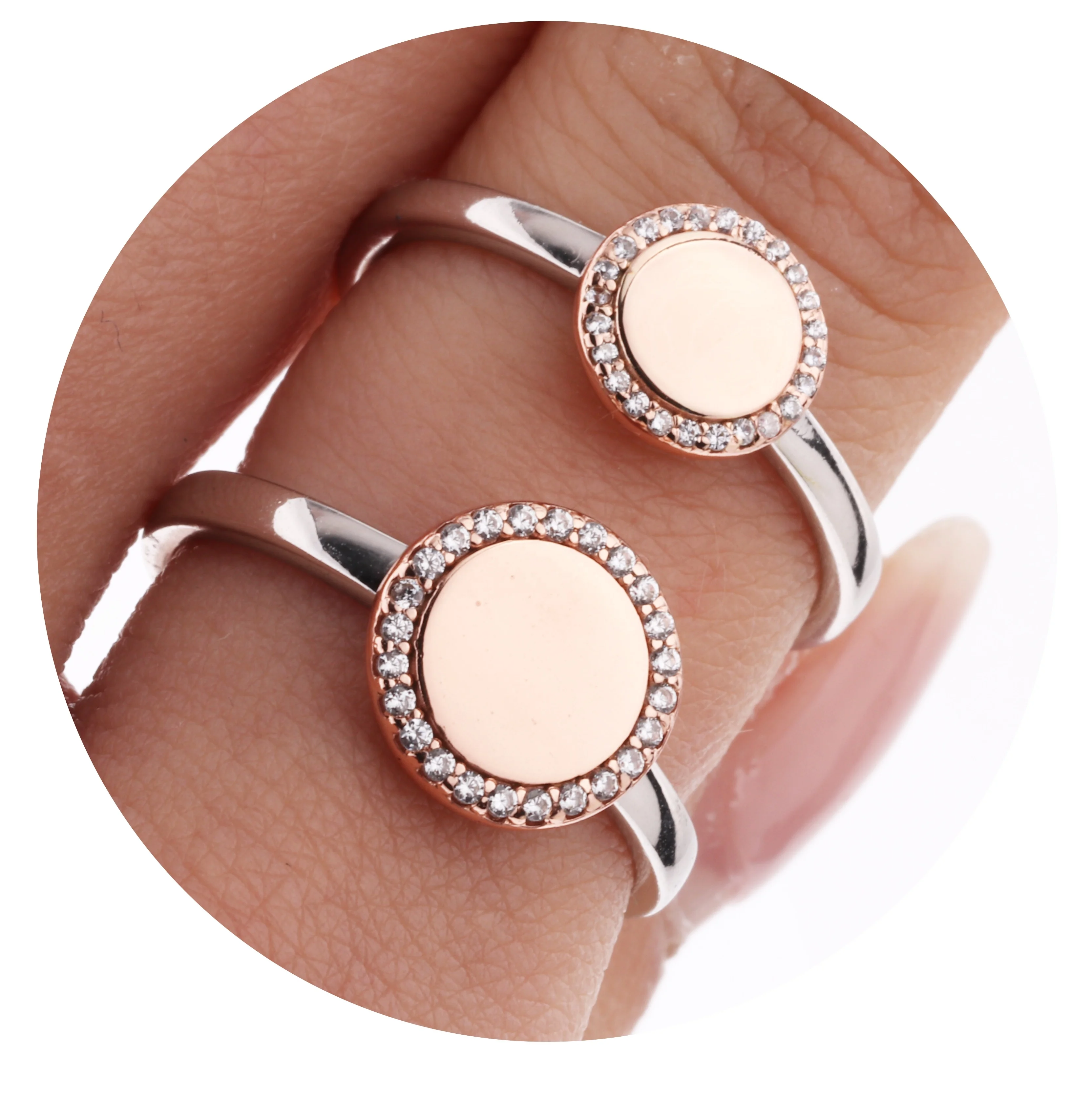 925 Sterling Silver Rhodium Rose Gold Plated Plain Circle Crystal CZ cubic zirconia ring sterling silver Jewelry for Women