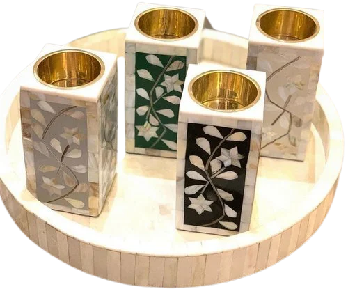 Tradnary High Quality Handicrafts Mother of Pearl Inlay Round Tray Box Incense Burner Bakhoor Set Arabic Mop Mubkhar Ramadan