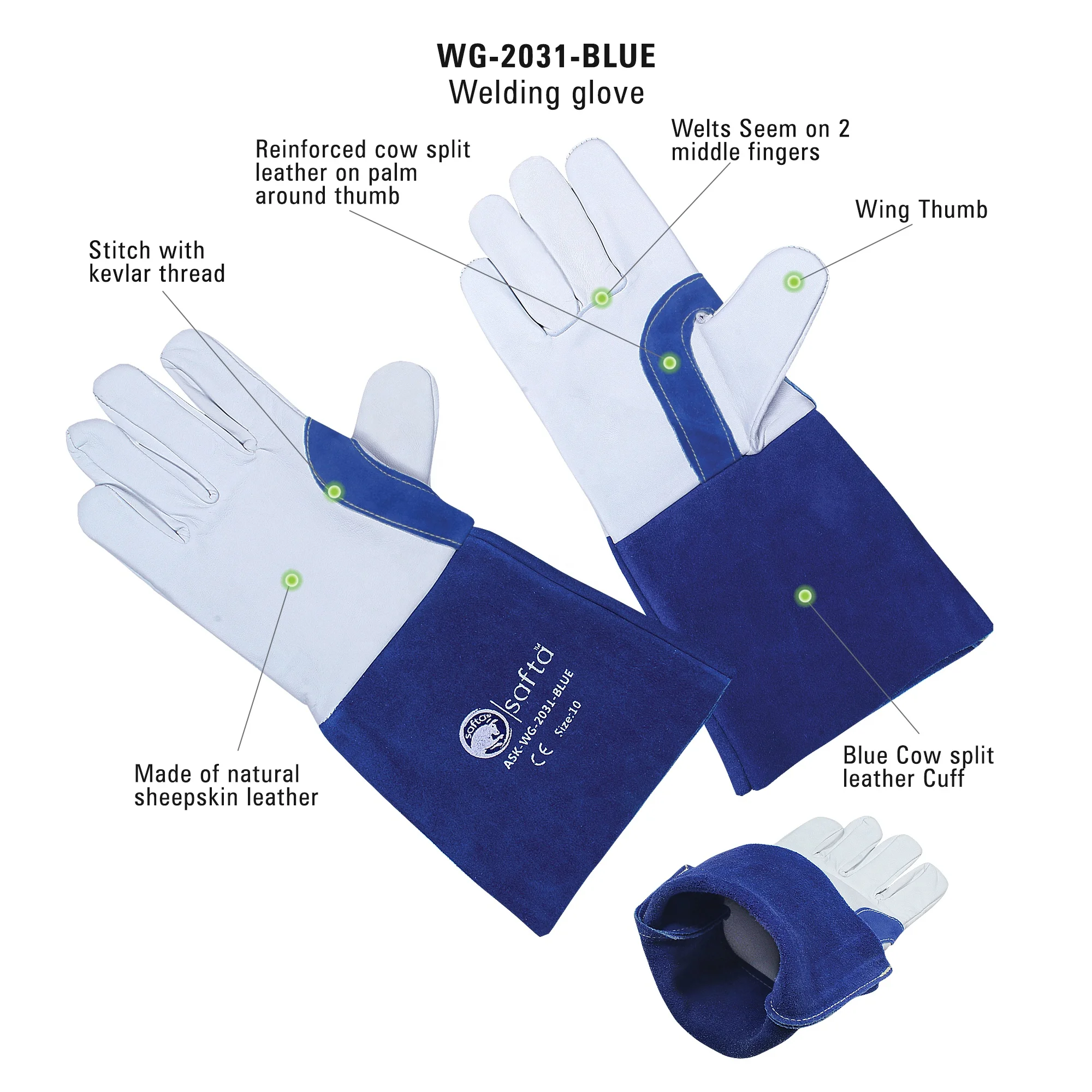 Blue Welding Gloves Spark Proof Welders Gloves for TIG Arc Reusable Flexible Sheepskin Leather Welders Gloves