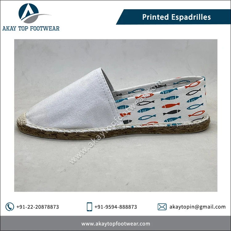 Best Wholesale Deal on Modern Design 2 Tone Printed Unisex Jute No Lining Espadrilles Flat Shoes at Competitive Price