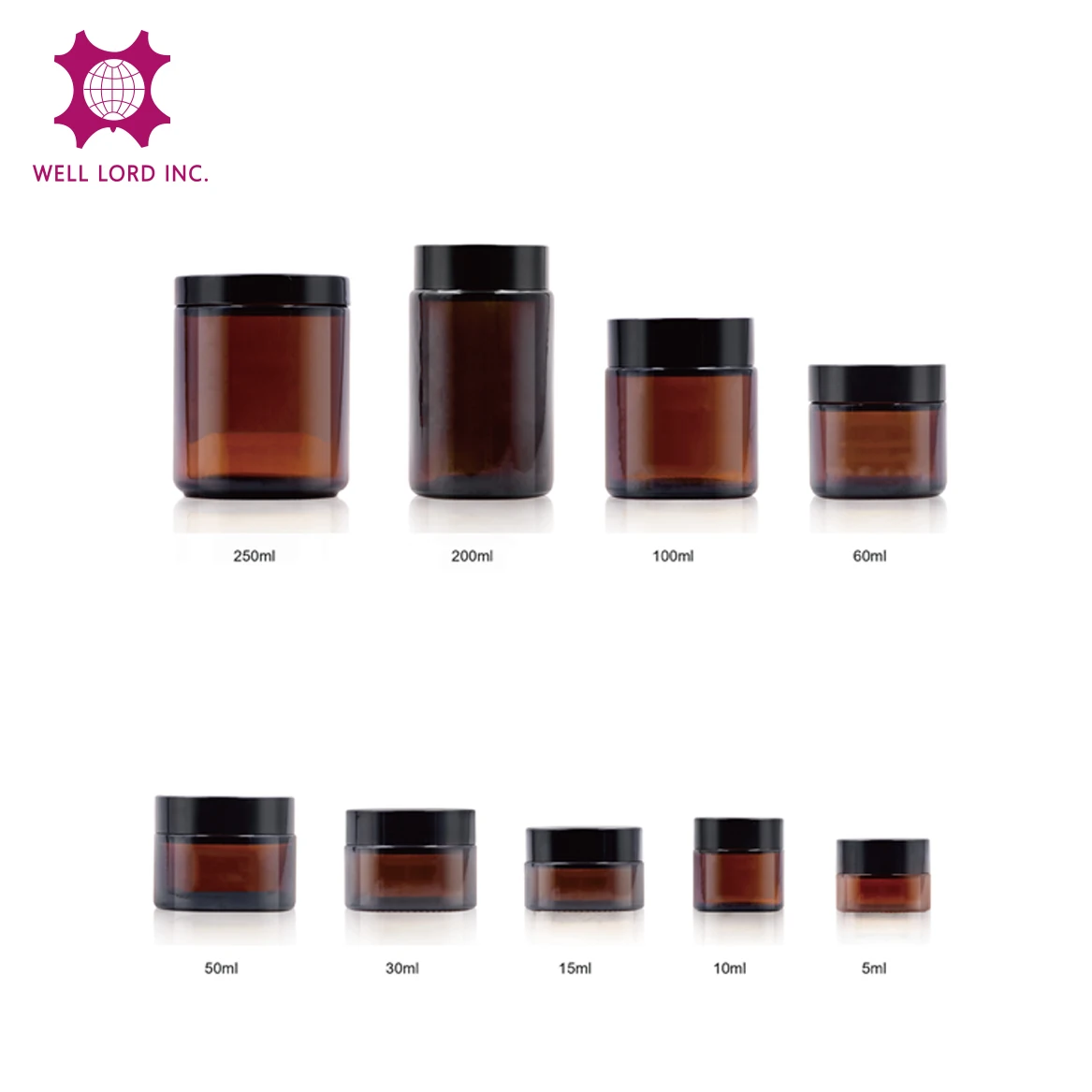 Classy design skincare packaging empty 60ml cylinder shape amber cosmetic glass jar