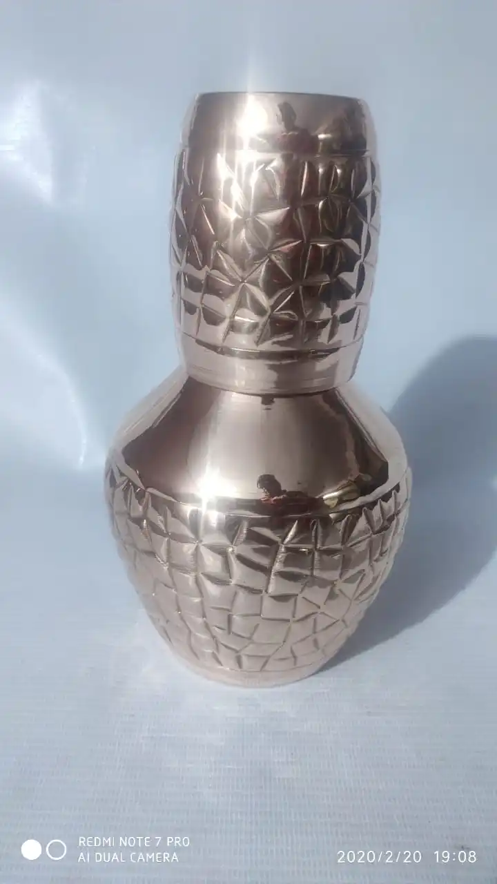 Pure Copper Hammered  Matka with Glass - 750 ml hammered copper bucket