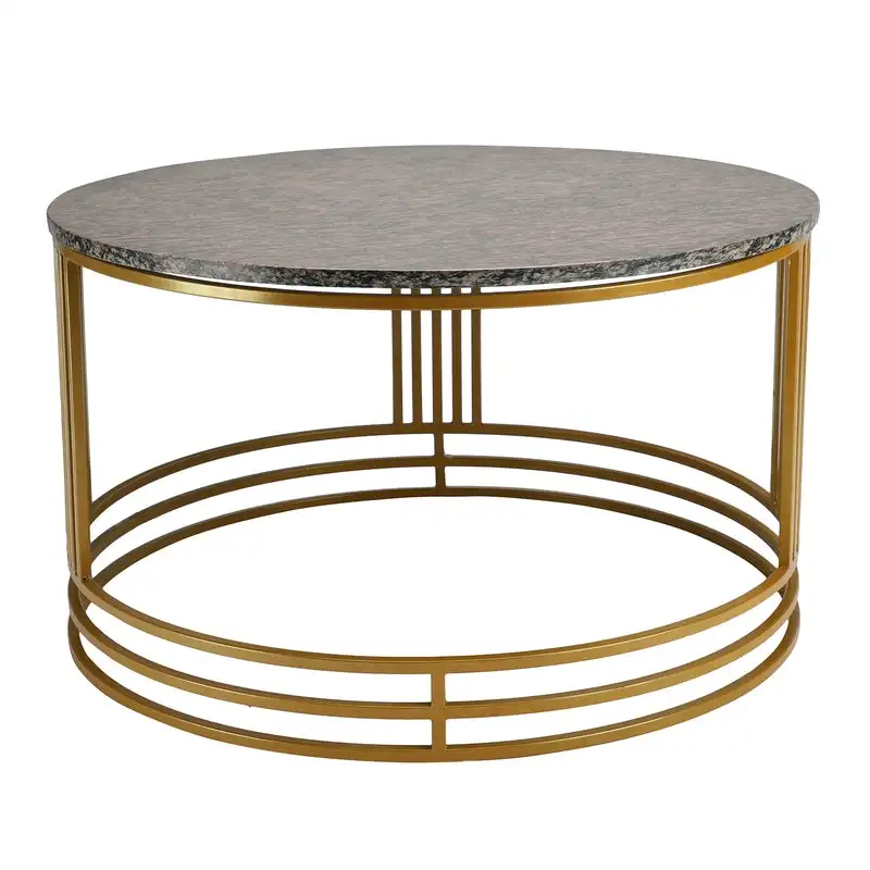 Modern Contemporary Large Coffee Table with Black Marble Top and Golden Frame Home Decor by Indian Manufacturer