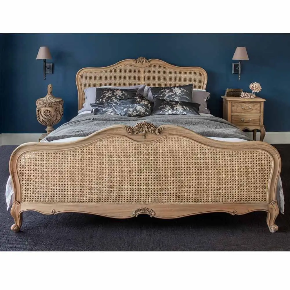 Bedroom Furniture Solid Wood Cane Double Bed Frame King Queen Size Natural Wicker Rattan