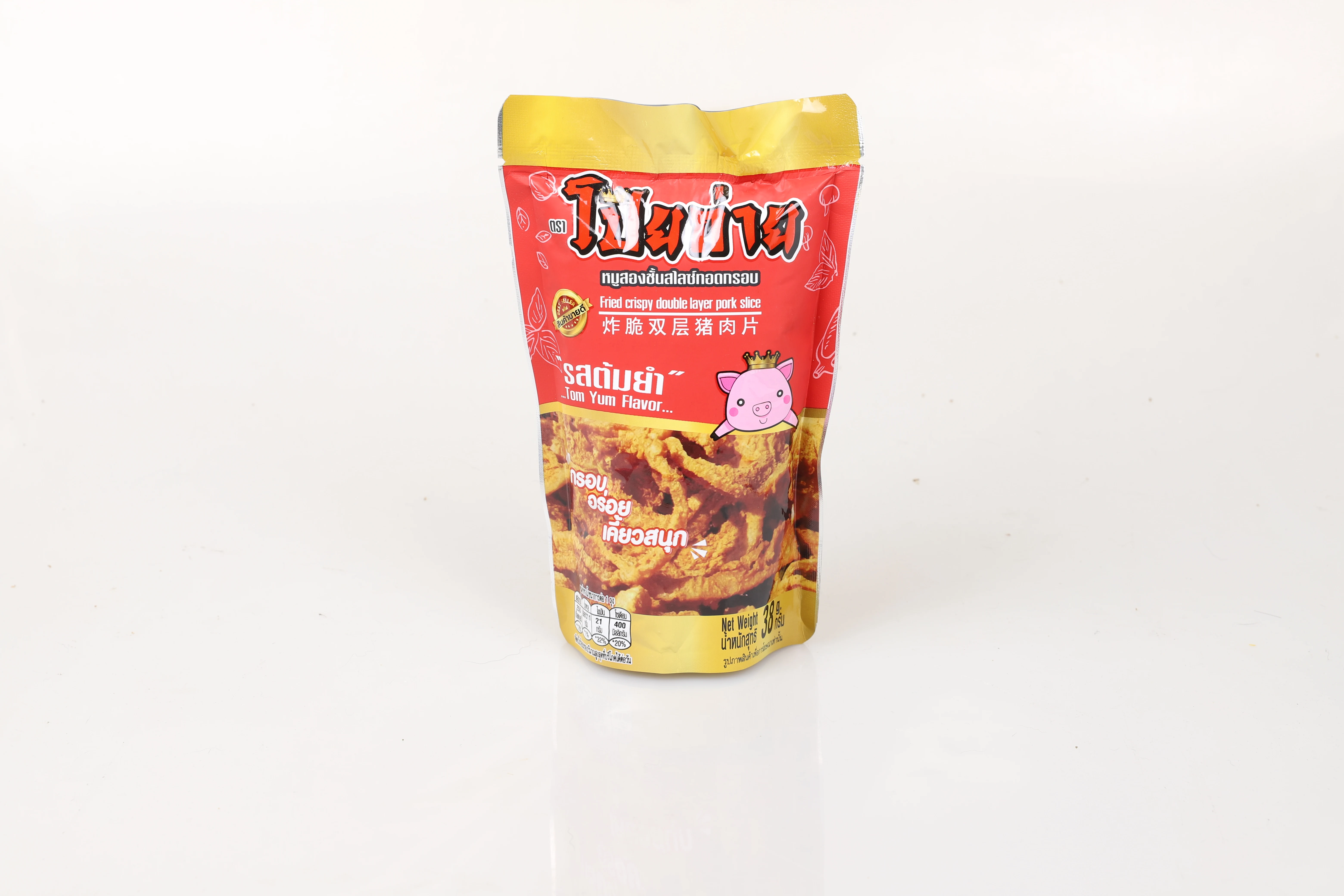  Poygai Fried Crispy Double Layer Pork Slice Tom Yum Flavor 38 g. Premium Quality from Thailand for 100% Export Wholesale