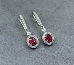 Natural Red Ruby 6x8 MM Oval Cut Gemstone 925 Sterling Silver Drop Designer Earring For Women By Indian Manufacturer Supplier