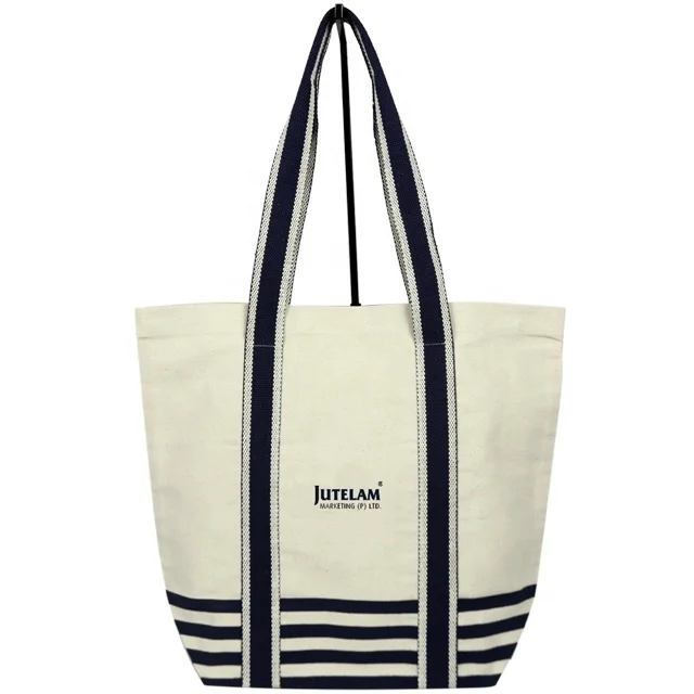 
 Canvas Promotional Bag with Striped Screen Print & Web Tape Handle / Handbag / Canvas Bag SA 8000-2014 Certified India  
