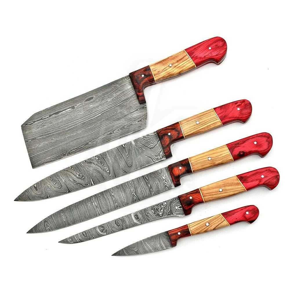 Handmade Damascus Steel Chef Knives Set For kitchen use hand forge knife with leather sheath fixed blade KK-10 Gift knife