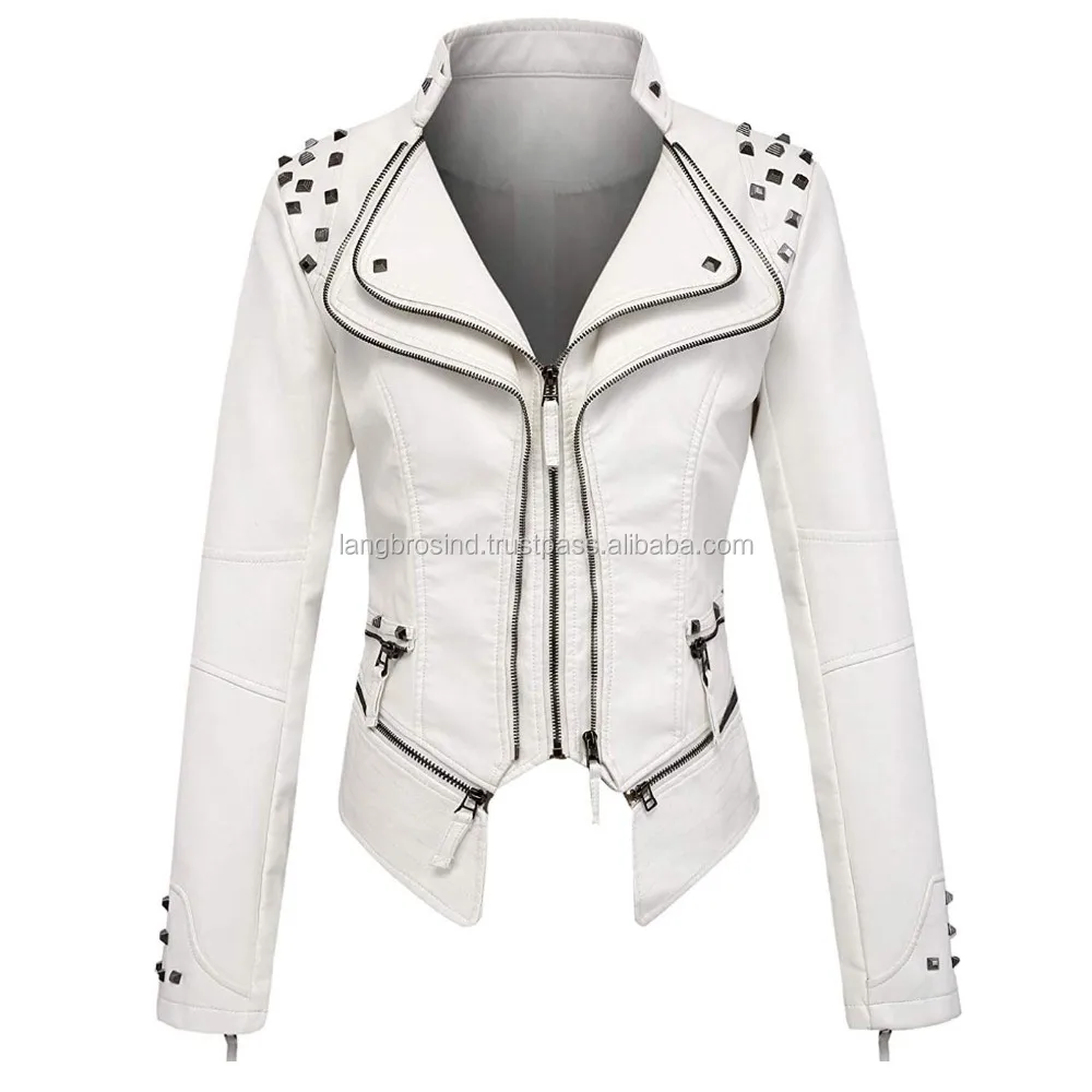  Женская модная Байкерская красная куртка из натуральной кожи с шипами