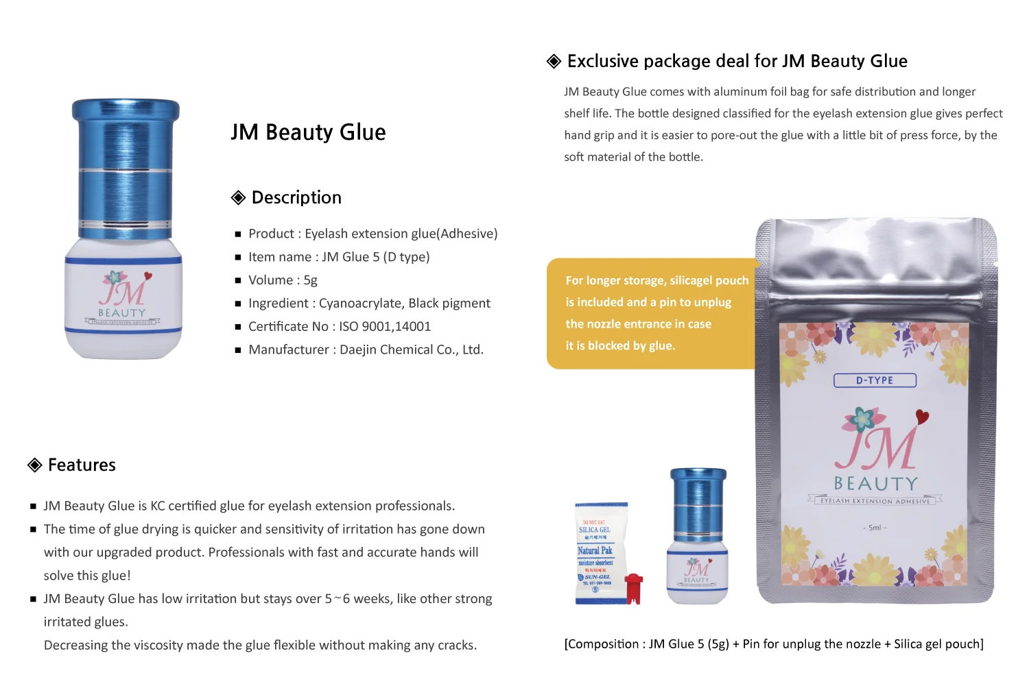 Best Price and Good Product JM Glue 5ml Eyelash extension glue D type/Fast Drying time/ long retention from Korea