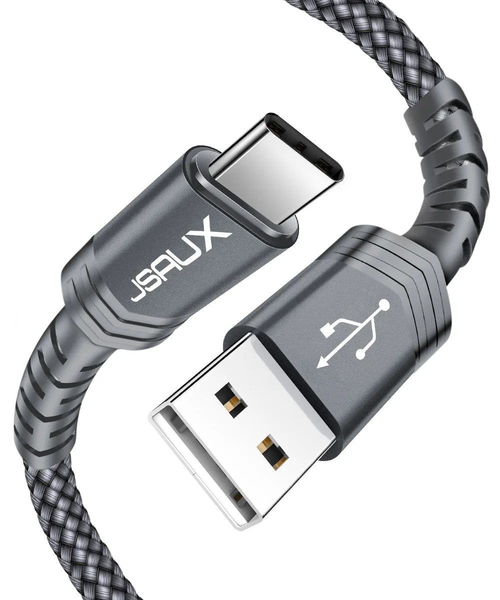 JSAUX Hot Selling Durable 1 Meter 3.3ft Grey Nylon Braided  Quick Charge Type C Cable for Samsung Galaxy S9 S8 S20 Plus Note 10