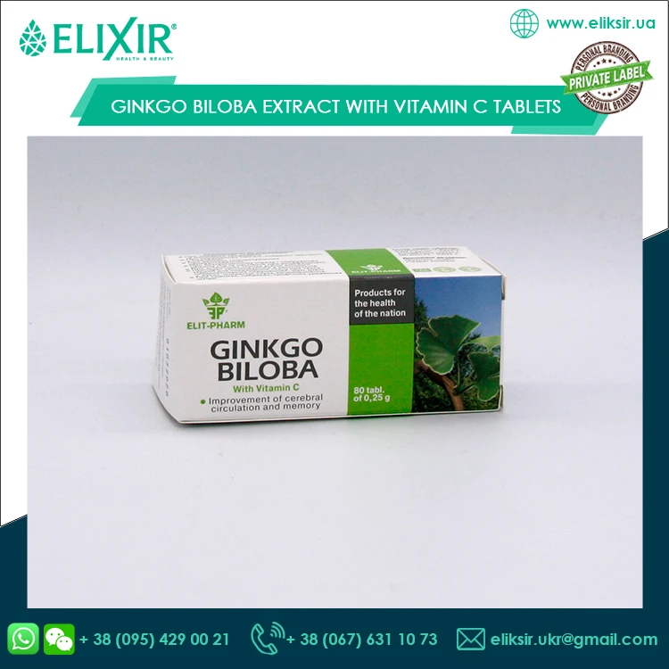 Диетическая пищевая добавка экстракт гинкго билоба с витамином C в таблетках для улучшения кровотока мозга и памяти