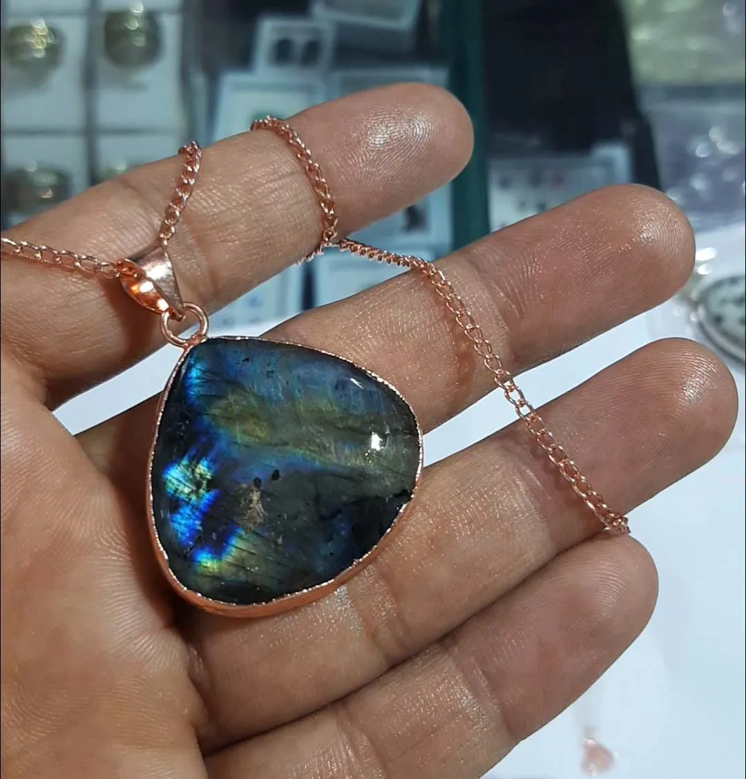 Aqua chalcedony gold vermeil pencil pendant