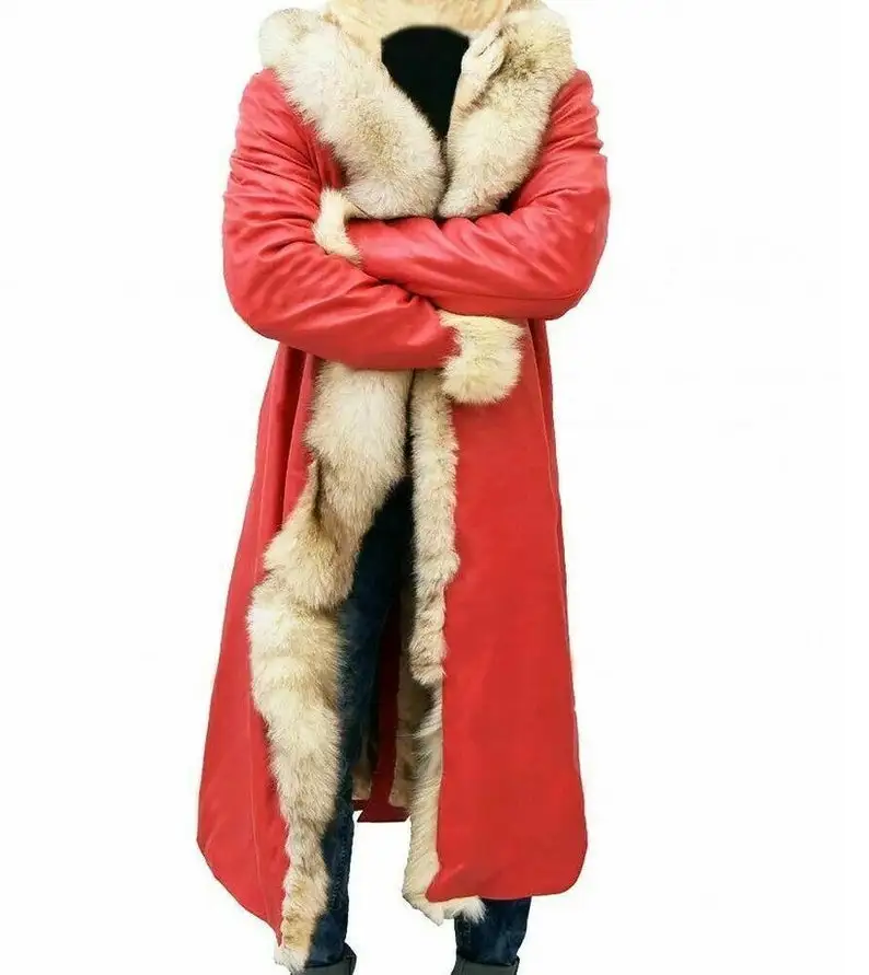 Claus Leather Trench Coat C Kurt Russell Santa Clause Long Jacket for Men and Women Costume