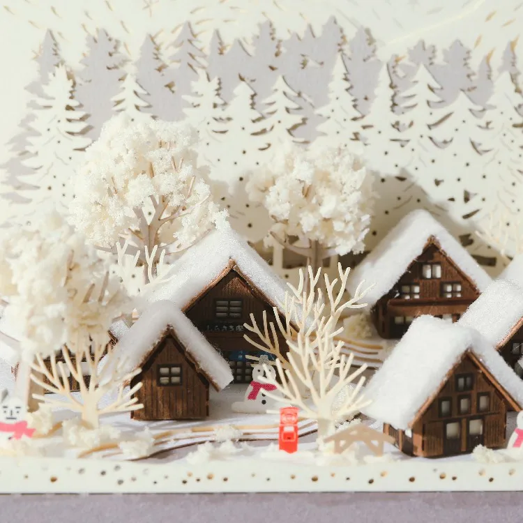 [4] Winter Snow Village DIY Laser Landmark 3D Paper Model Craft